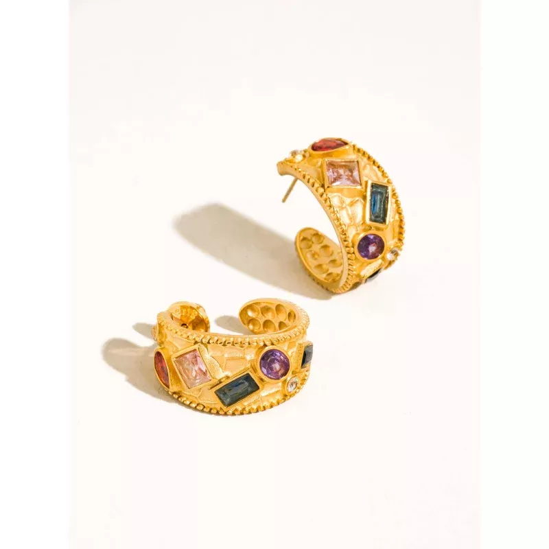 Delmare Vintage Gemstone Hoop Earrings