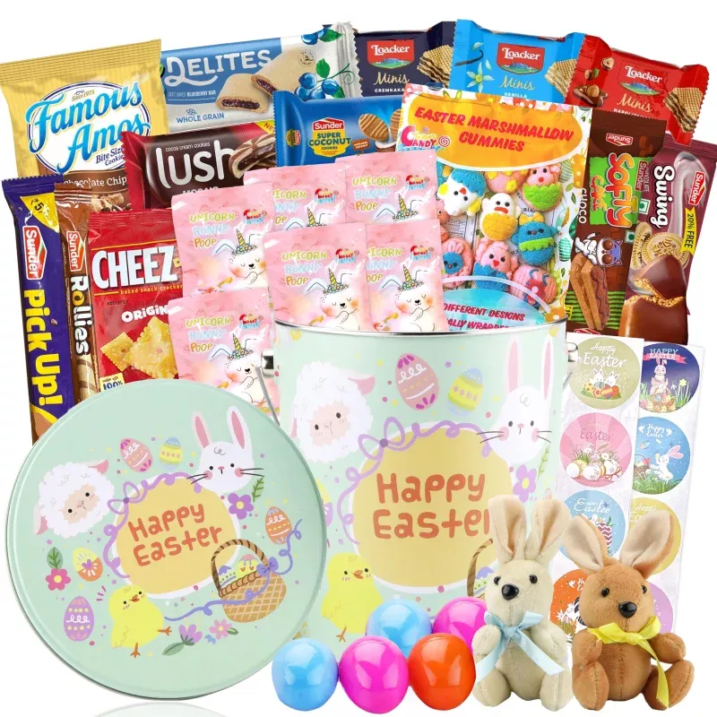 Easter Snack Green Tin Basket – 46 Count Assorted Treats